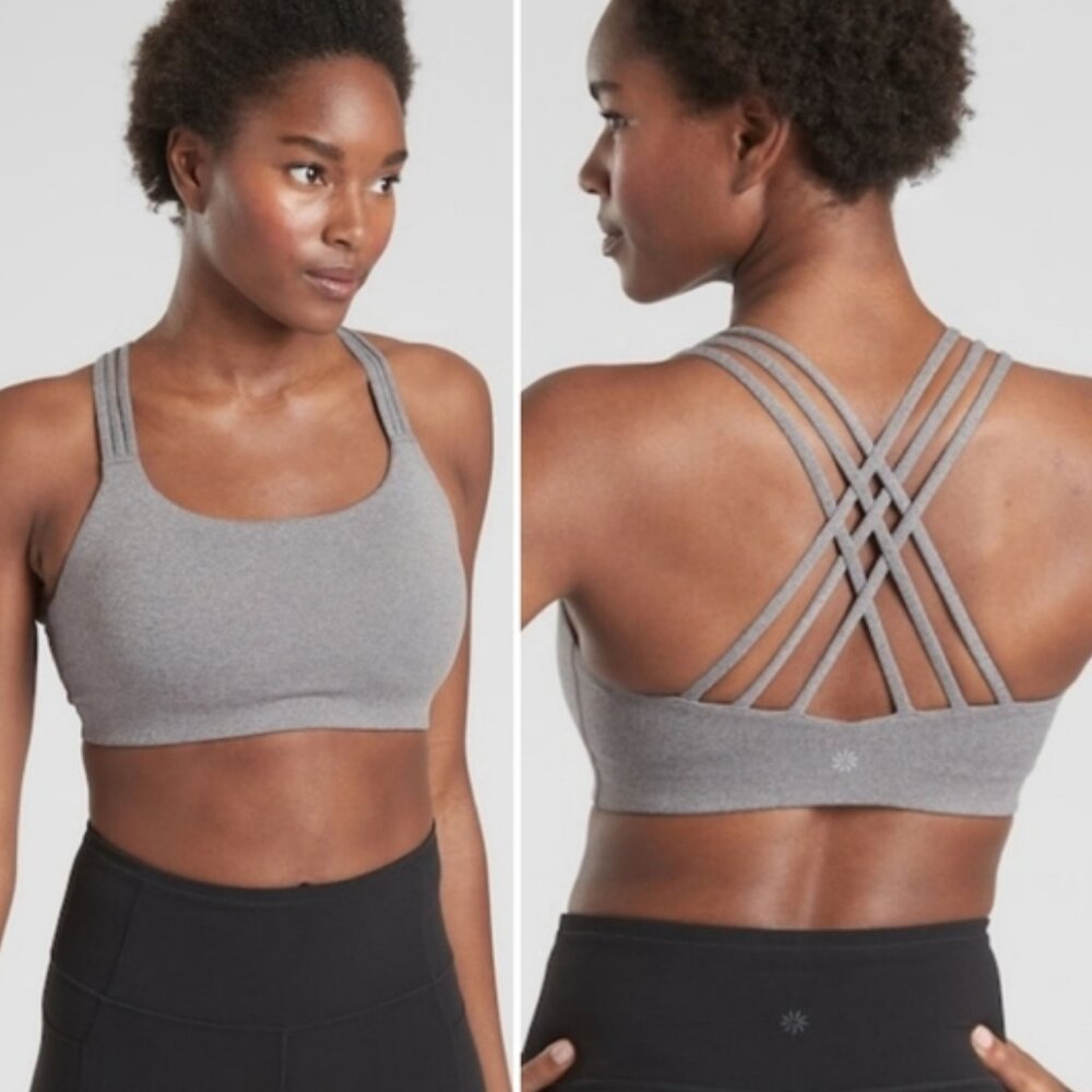Athleta Gray "Hyper Focused" Crisscross Strappy Sports Bra Medium